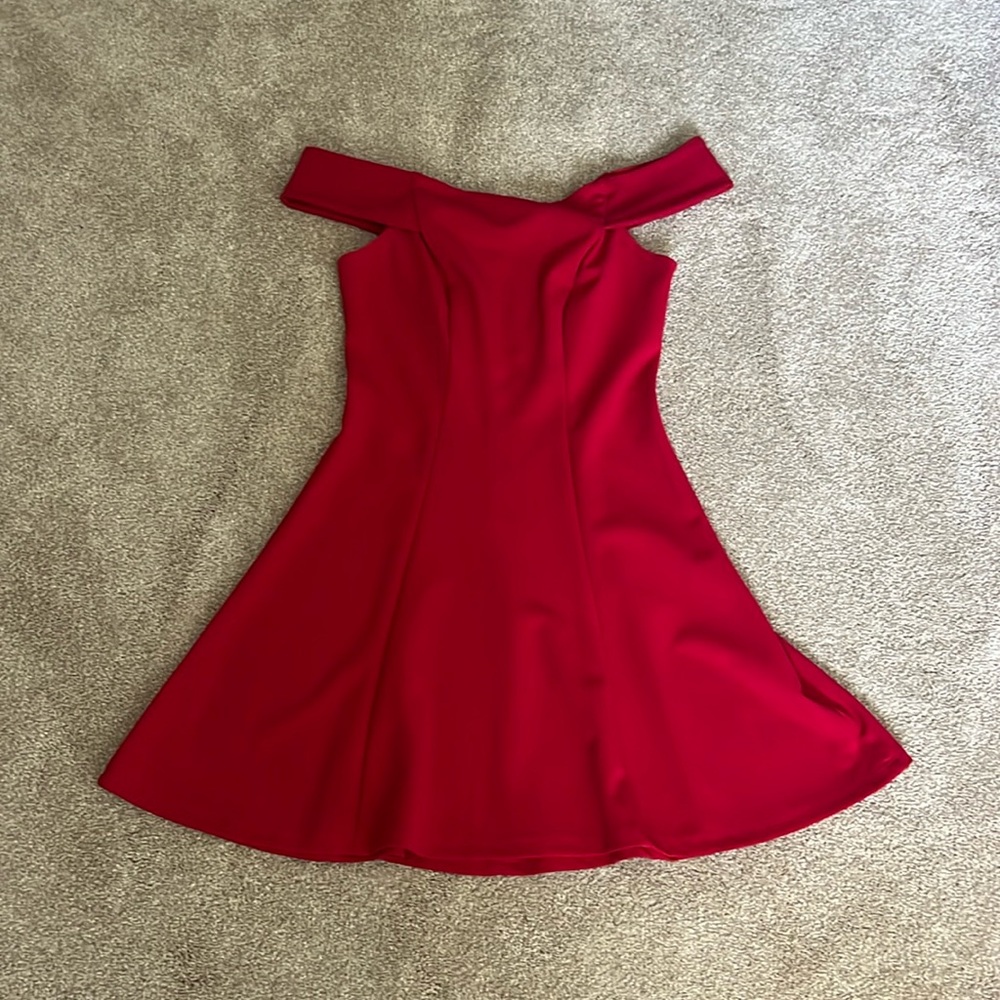 Teeze Me Red Off the Shoulder Fit and Flare Dress, Size 3/4
